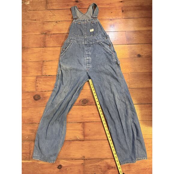 Vintage 70's JCPenney Big Mac Square Back Blue Denim Carpenter Bib Overall 34x34 - Picture 3 of 15
